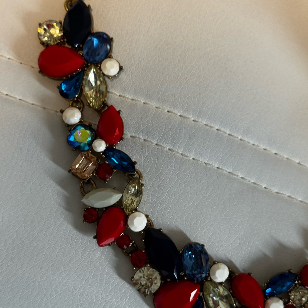 J. Crew Red, White, and Blue Patriotic Gemstone Statement Necklace - Picture 3 of 4
